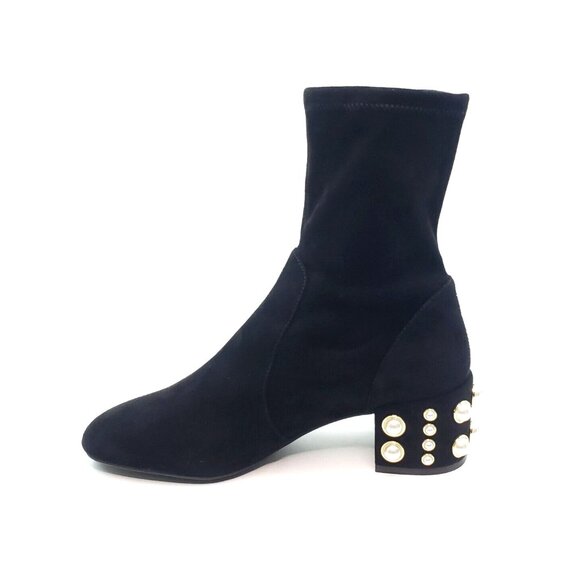 Stuart Weitzman Odetta 50 Booties Faux Pearl Black Suede Womens US 7.5 B - Picture 7 of 11
